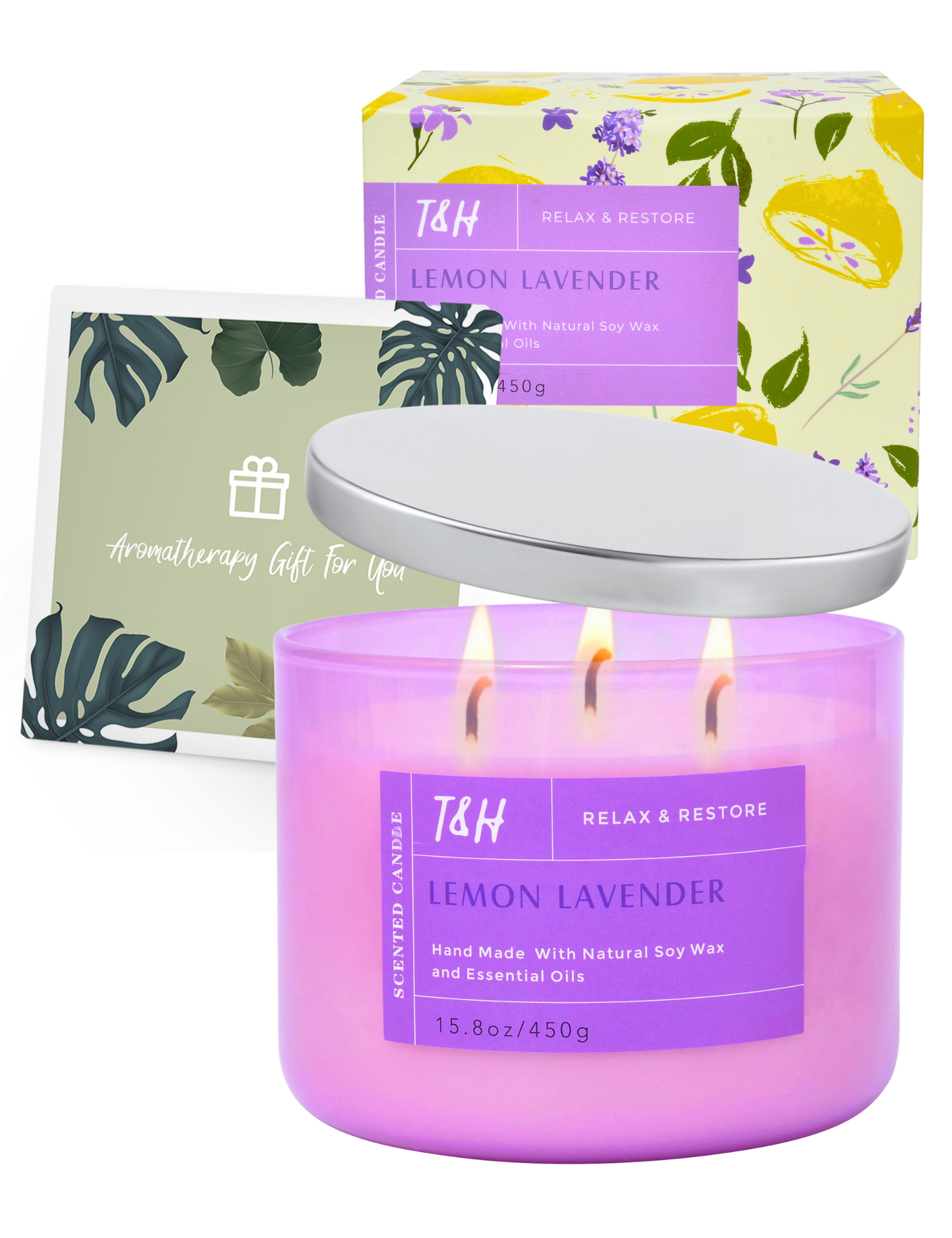 Lemon Lavender Scented Soy Candle 3-Wick