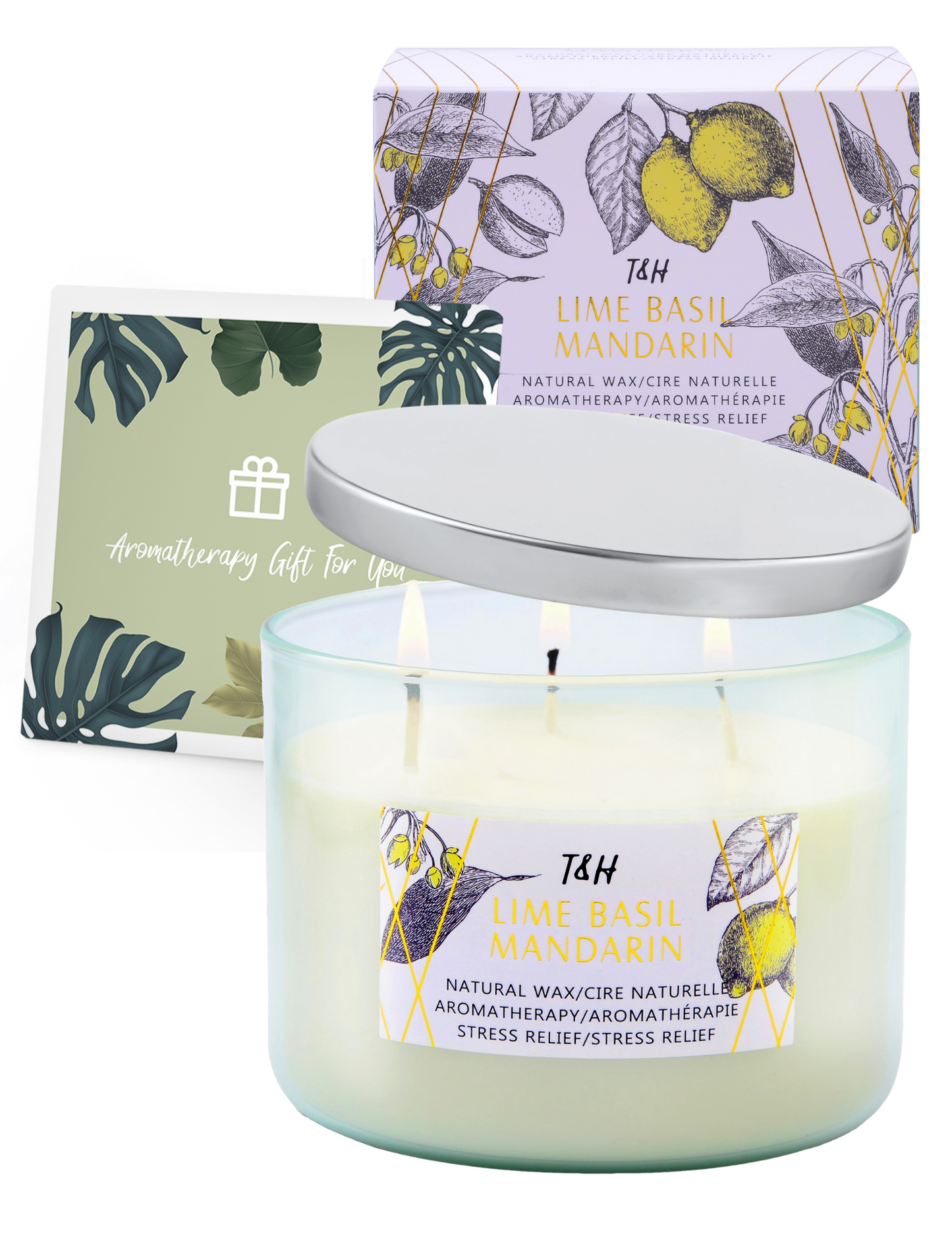 Lime Basil Mandarin Scented Soy Candle 3-Wick