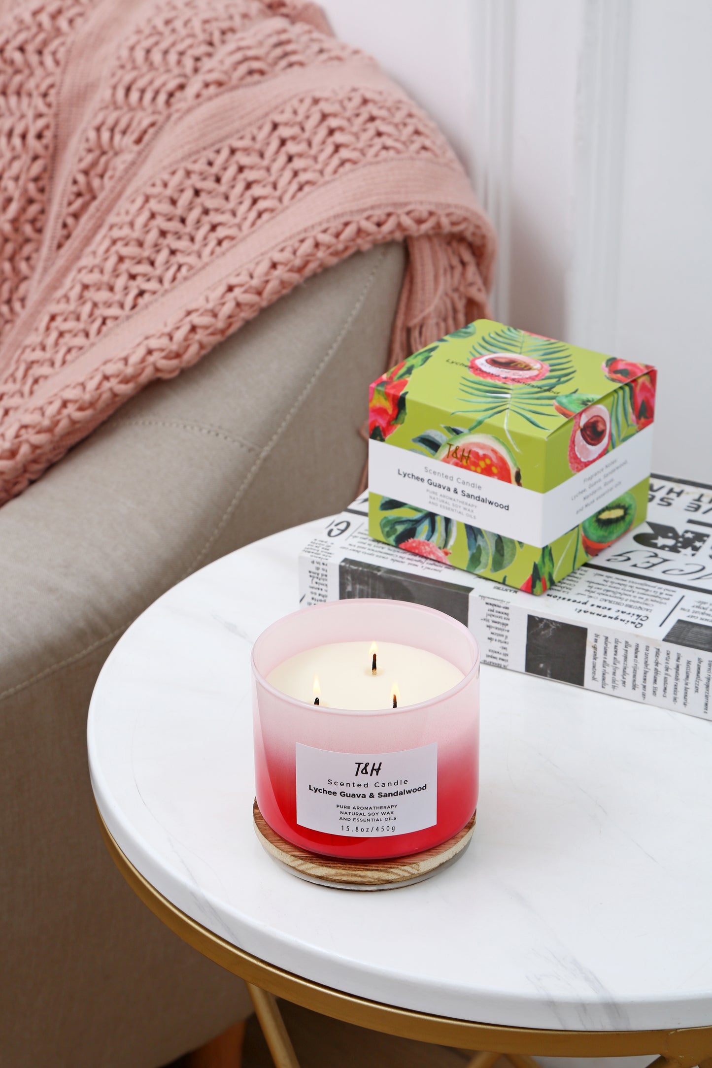 Lychee Guava & Sandalwood Soy Candle 3-Wick
