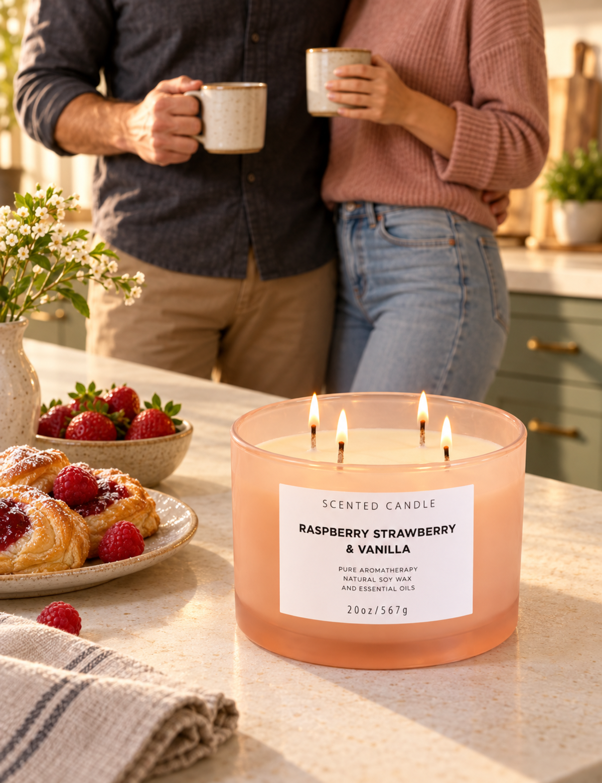 Raspberry Strawberry Vanilla Soy Candle | 4-Wick