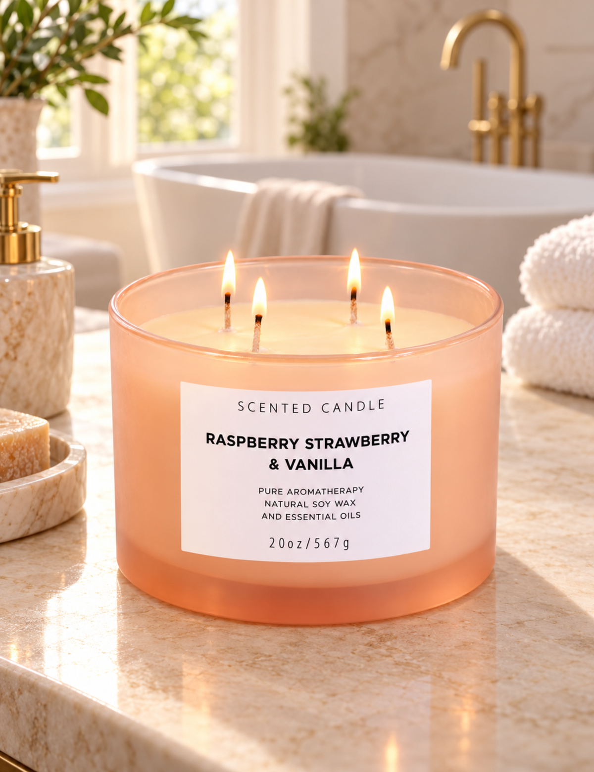 Raspberry Strawberry Vanilla Soy Candle | 4-Wick