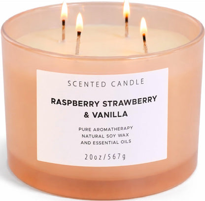 Raspberry Strawberry Vanilla Soy Candle | 4-Wick