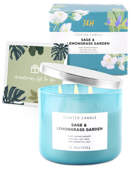 Sage & Lemongrass Garden Scented Soy Candle 3-Wick