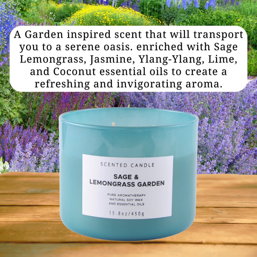 Sage & Lemongrass Garden Scented Soy Candle 3-Wick