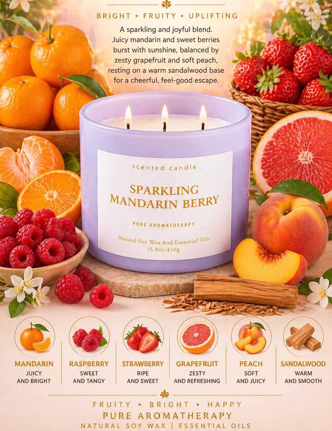 Sparking Mandarin Berry Soy Candle | 3-Wick