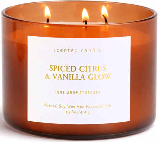 Spiced Citrus Vanilla Glow Soy Candle | 3-Wick