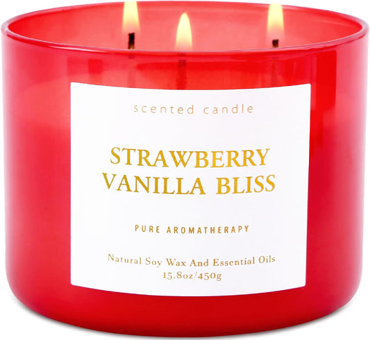 Strawberry Vanilla Bliss Soy Candle | 3-Wick