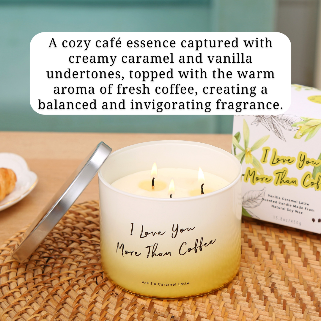Vanilla Caramel Latte Scented Soy Candle 3-Wick