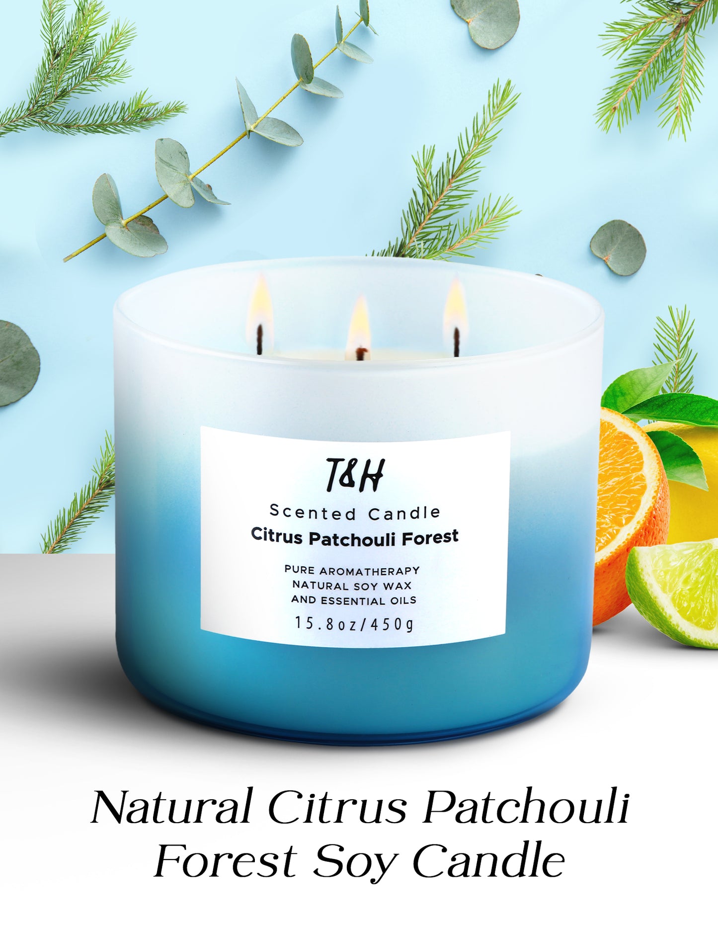 Citrus Patchouli Forest Soy Candle 3-Wick