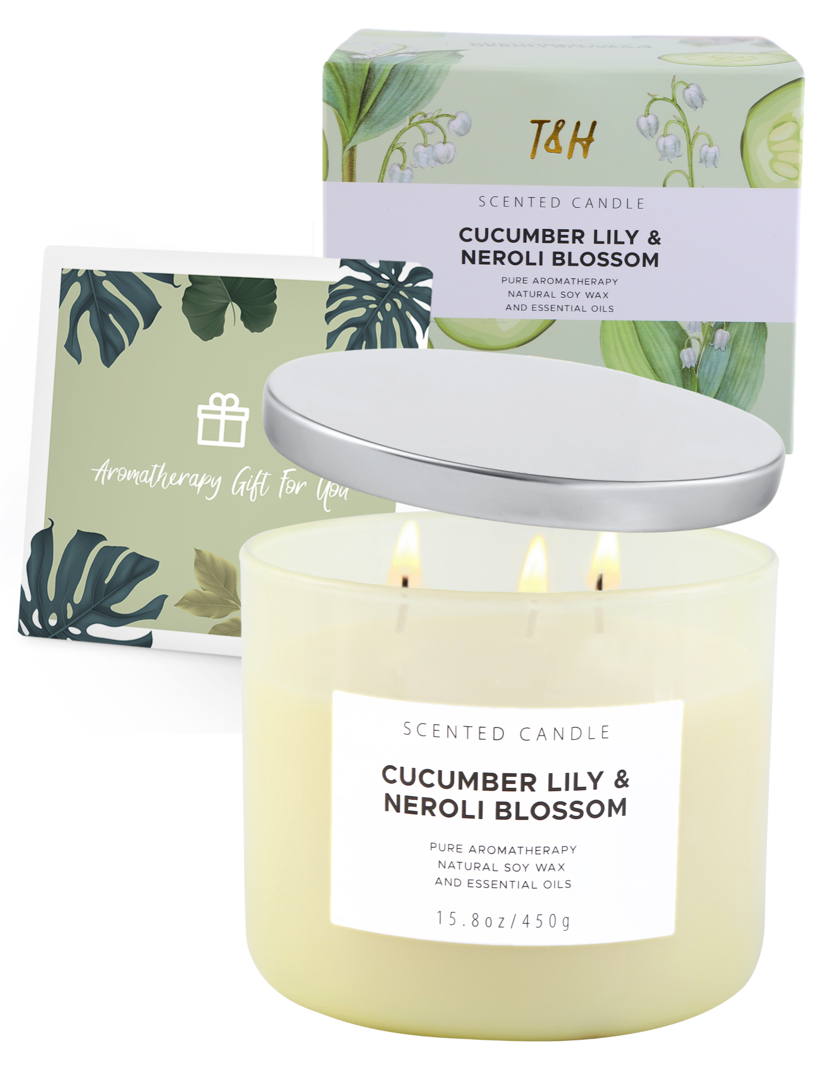 white barn cucumber and lily Cucumber Lily and Neroli Scented Candle 3-Wick Aromatherapy Soy Candle for  Home