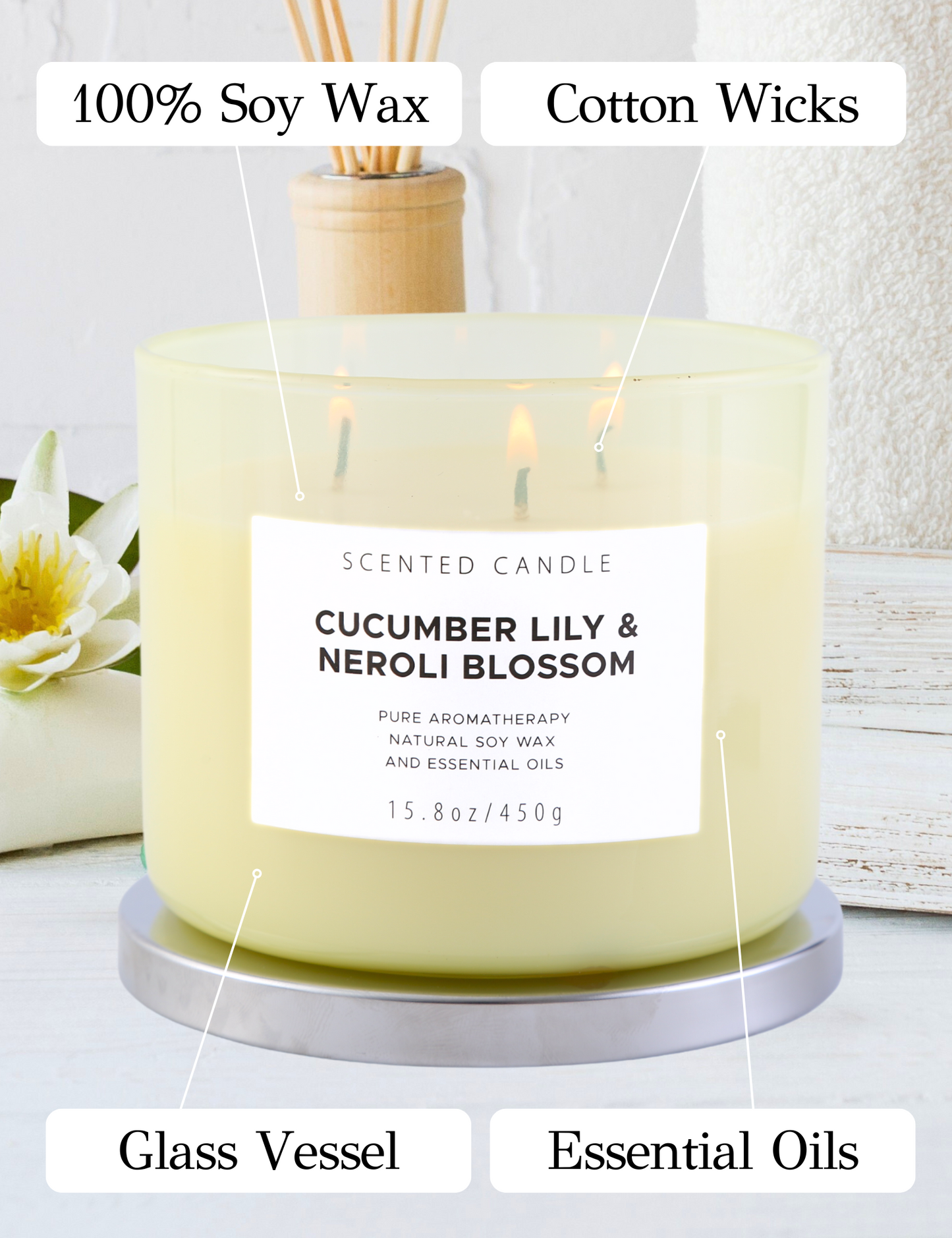 Cucumber Lily Neroli Blossom Soy Candle 3-Wick