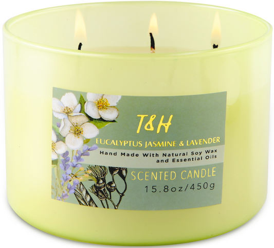 Eucalyptus Jasmine Lavender Soy Candle 3-Wick