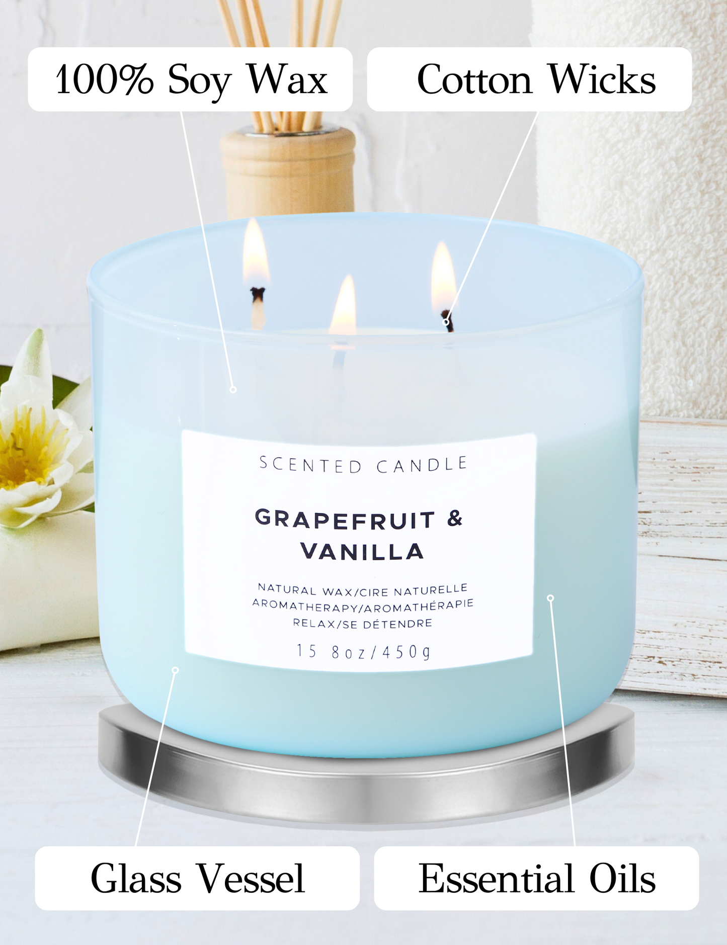 Grapefruit Vanilla Soy Candle 3-Wick