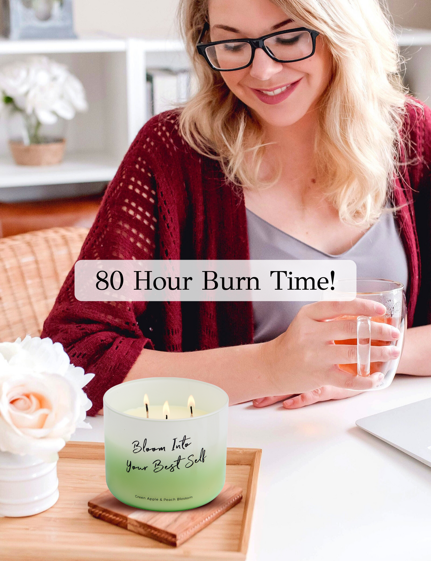 Green Apple Peach Blossom Soy Candle 3-Wick
