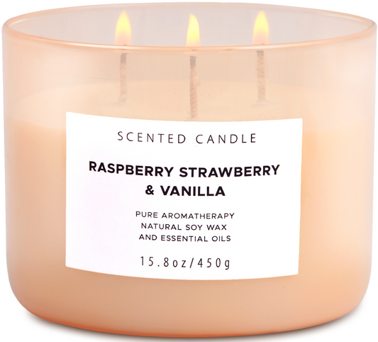 Raspberry Strawberry Vanilla Soy Candle 3-Wick