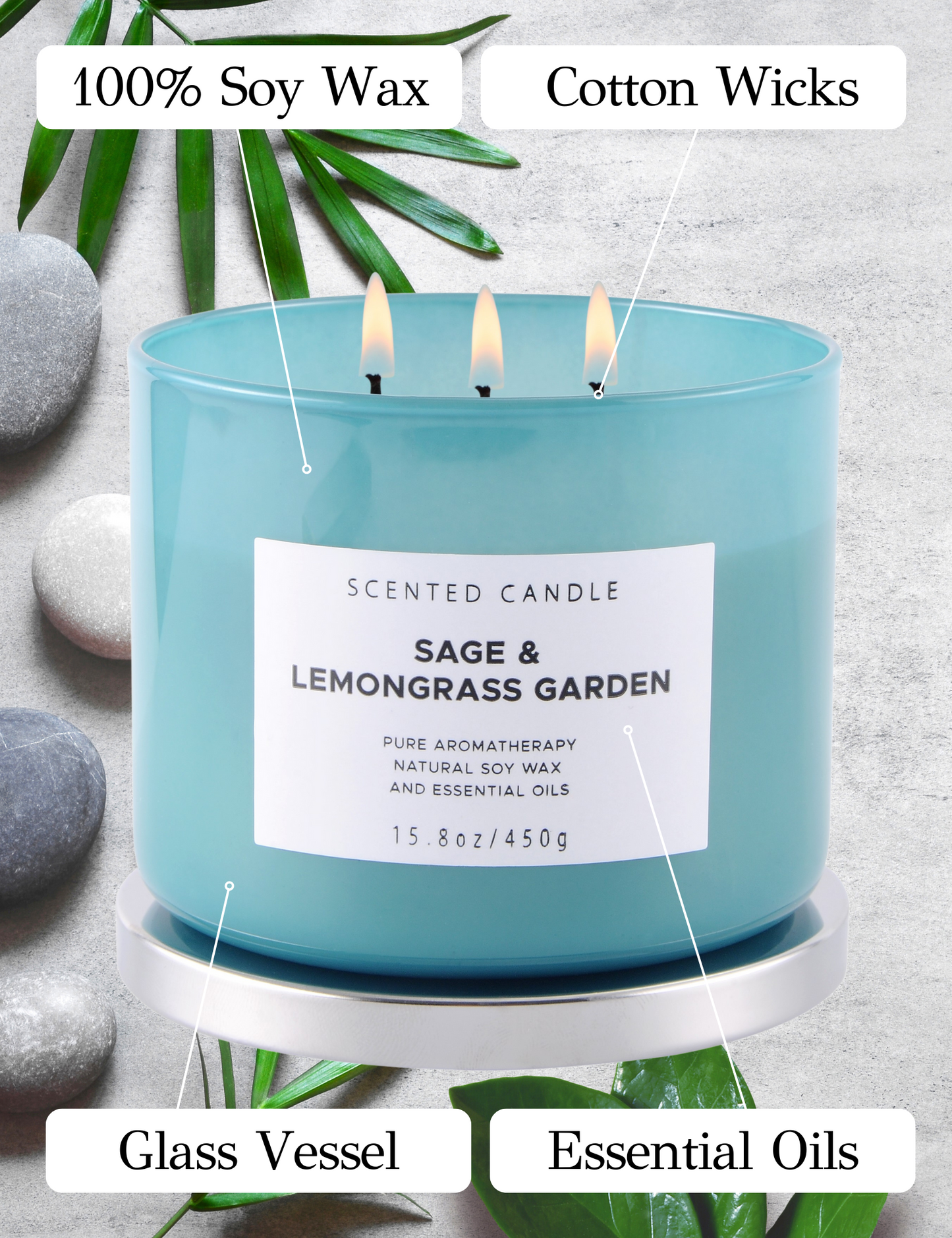 Sage Lemongrass Garden Soy Candle 3-Wick