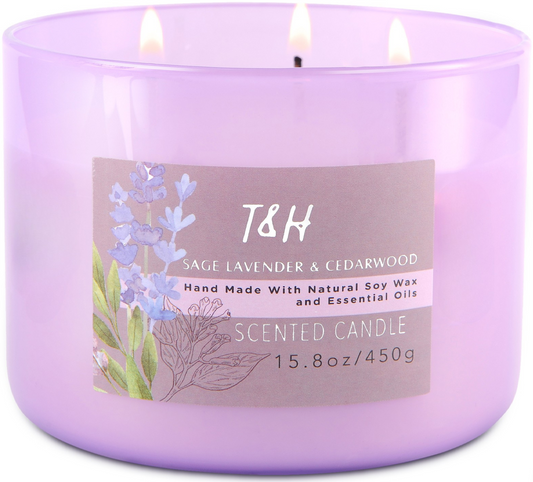 Sage Lavender Cedarwood Soy Candle 3-Wick
