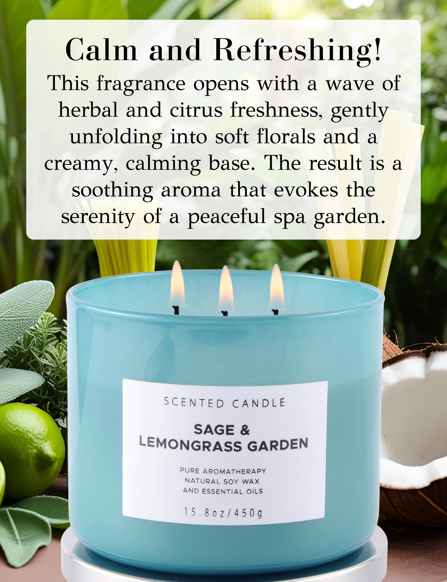 Sage Lemongrass Garden Soy Candle 3-Wick
