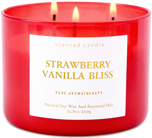 Strawberry Vanilla Bliss Scented Soy Candle 3-Wick