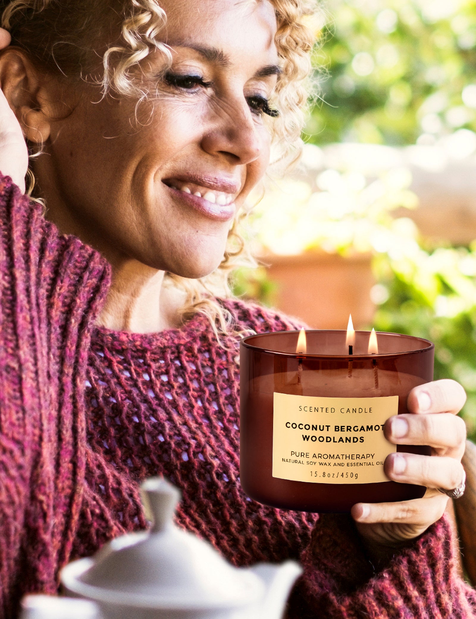 Coconut Bergamot Woodlands Scented Candle 3-Wick Aromatherapy Soy