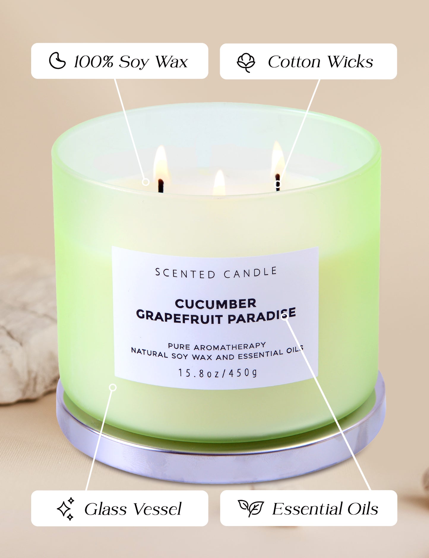 Cucumber Grapefruit Paradise Soy Candle 3-Wick