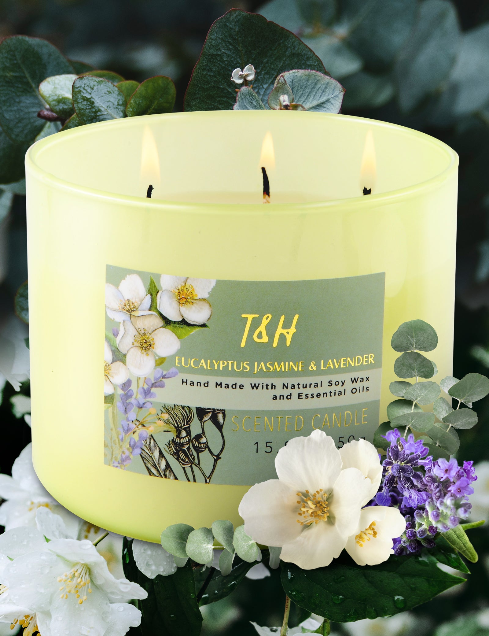 jasmine and lavender plants Eucalyptus Jasmine Lavender Soy Candle 3-Wick