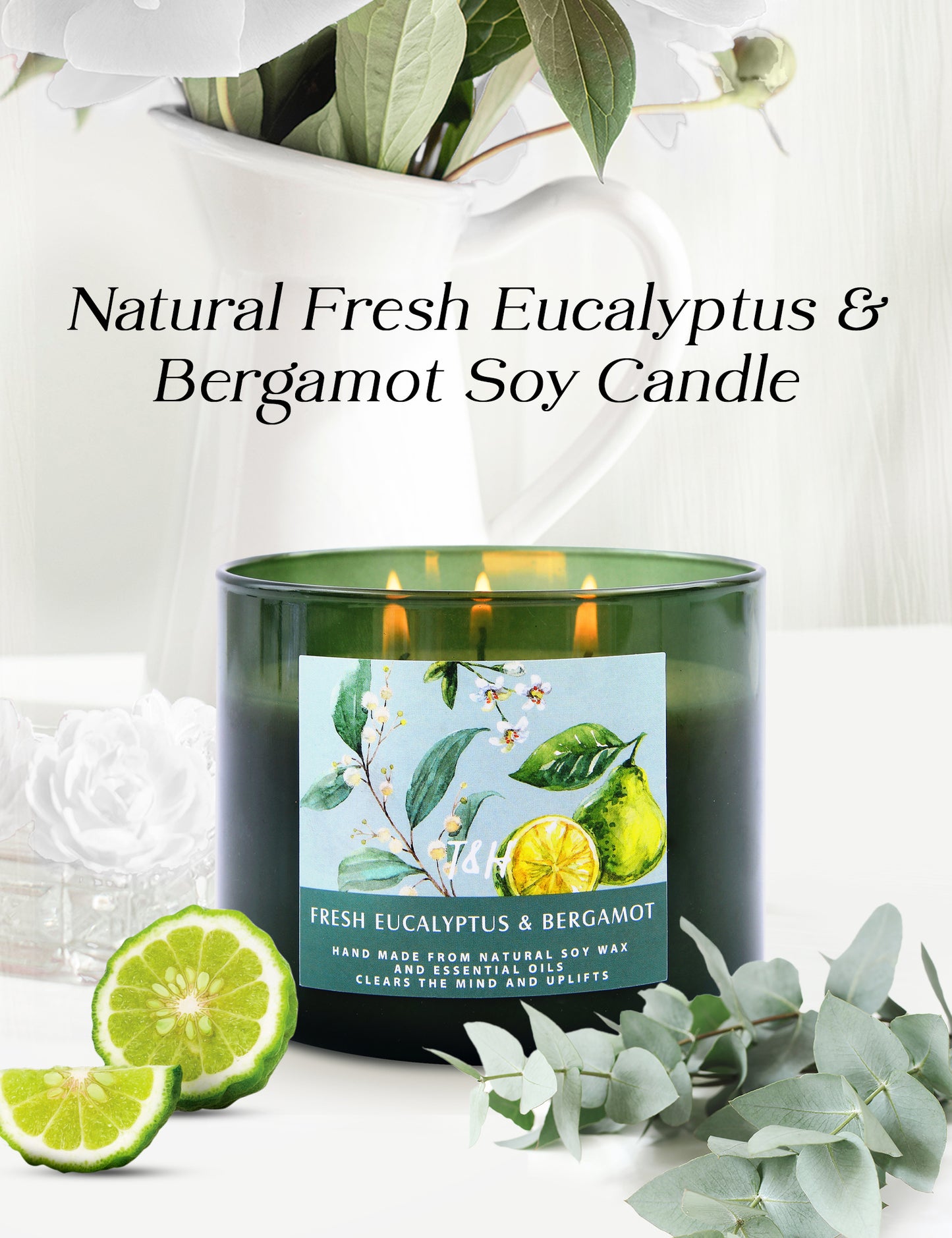Fresh Eucalyptus & Bergamot Soy Candle 3-Wick