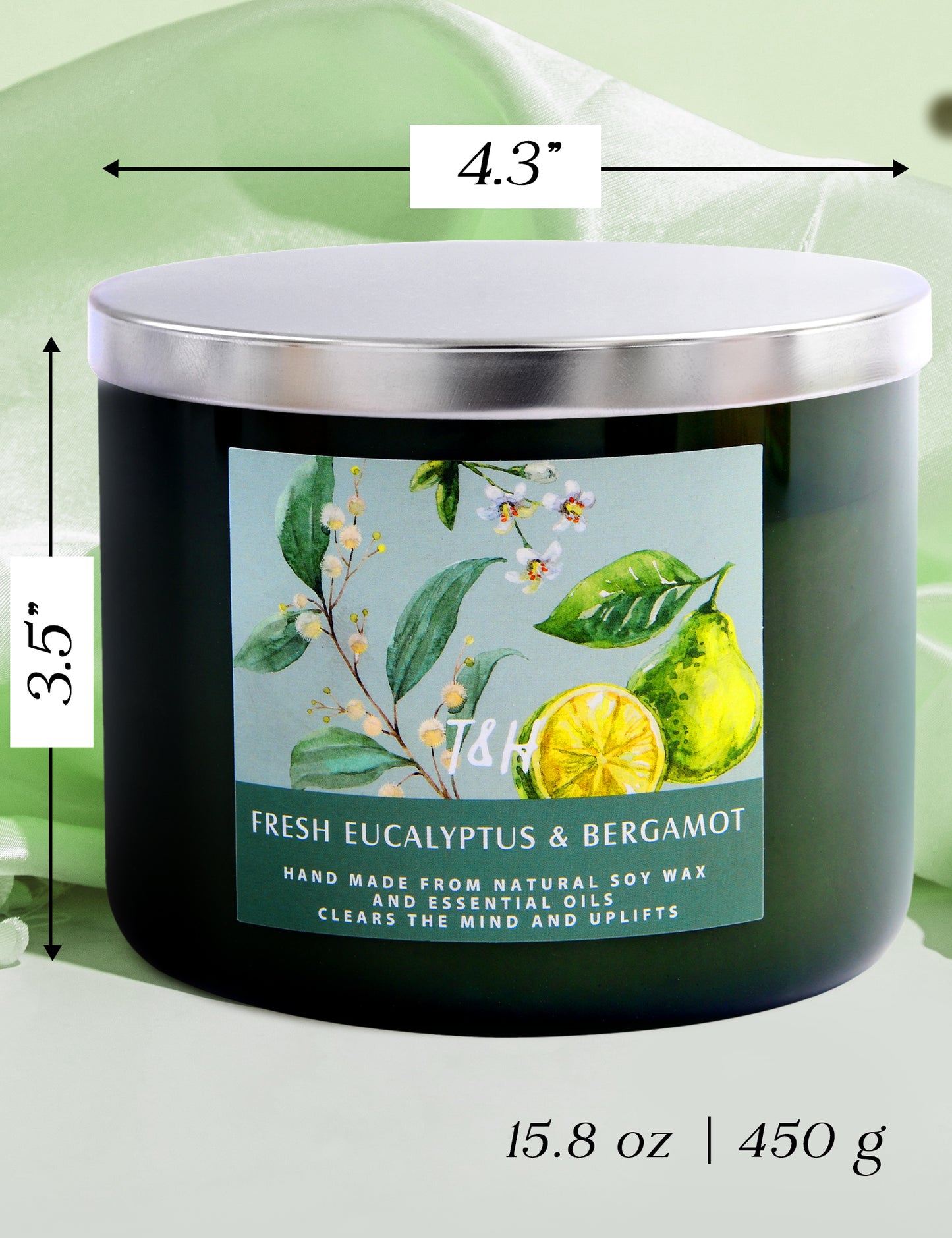 Fresh Eucalyptus Bergamot Soy Candle 3-Wick