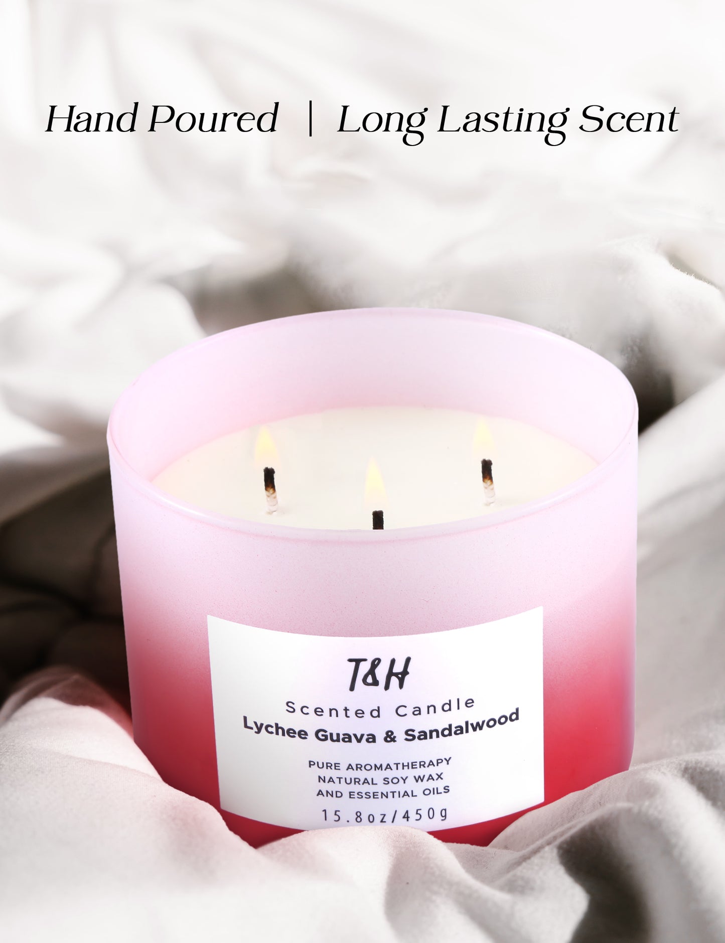 Lychee Guava and Sandalwood Scented Soy Candle 3-Wick