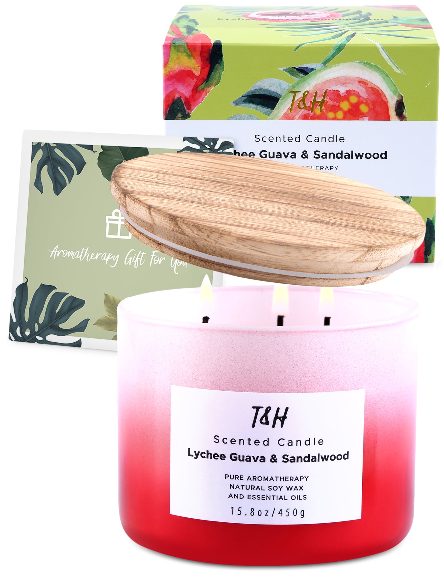 Lychee Guava and Sandalwood Scented Soy Candle 3-Wick