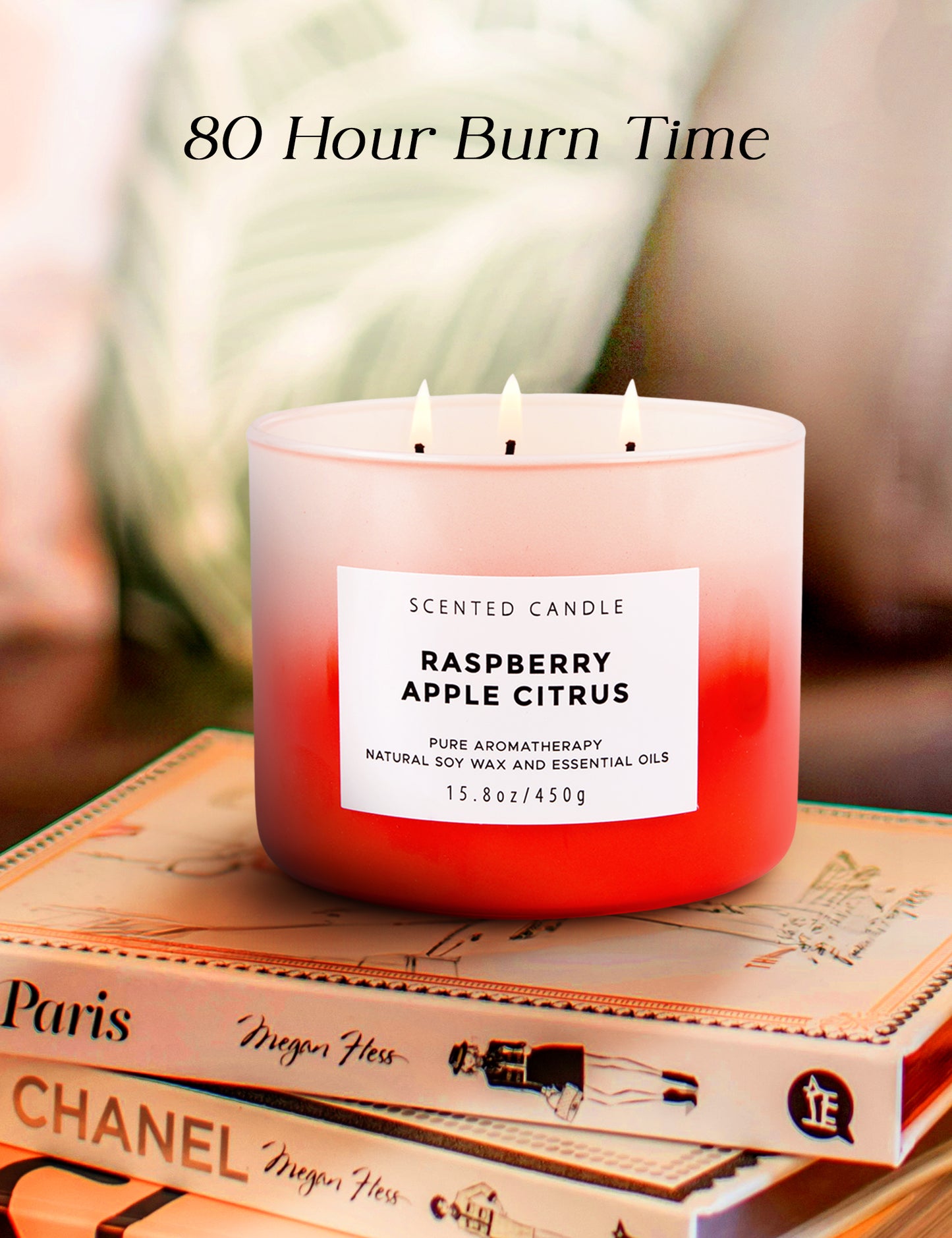 Raspberry Apple Citrus Scented Soy Candle 3-Wick