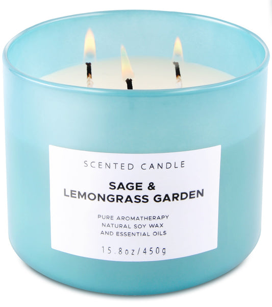 Sage & Lemongrass Garden Soy Candle 3-Wick